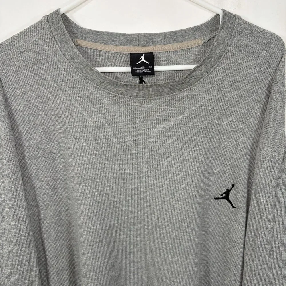 Nike Air Jordan Long Sleeve Thermal T Shirt Men 3XL Gray Waffle Knit Embroidered